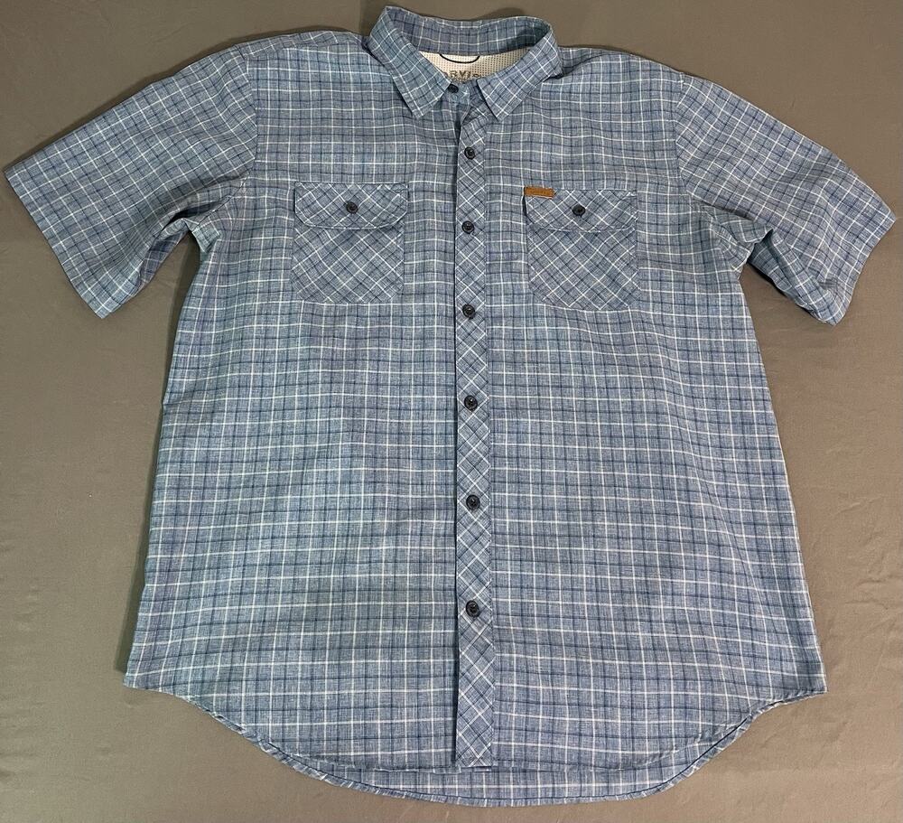 Orvis Classic Collection Shirt XL Blue White Plaid Short Sleeve Utility Pocket